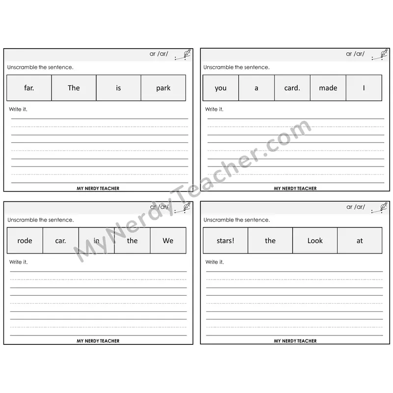 R-Controlled AR Unscramble and Write Task Cards — Decodable Sentences