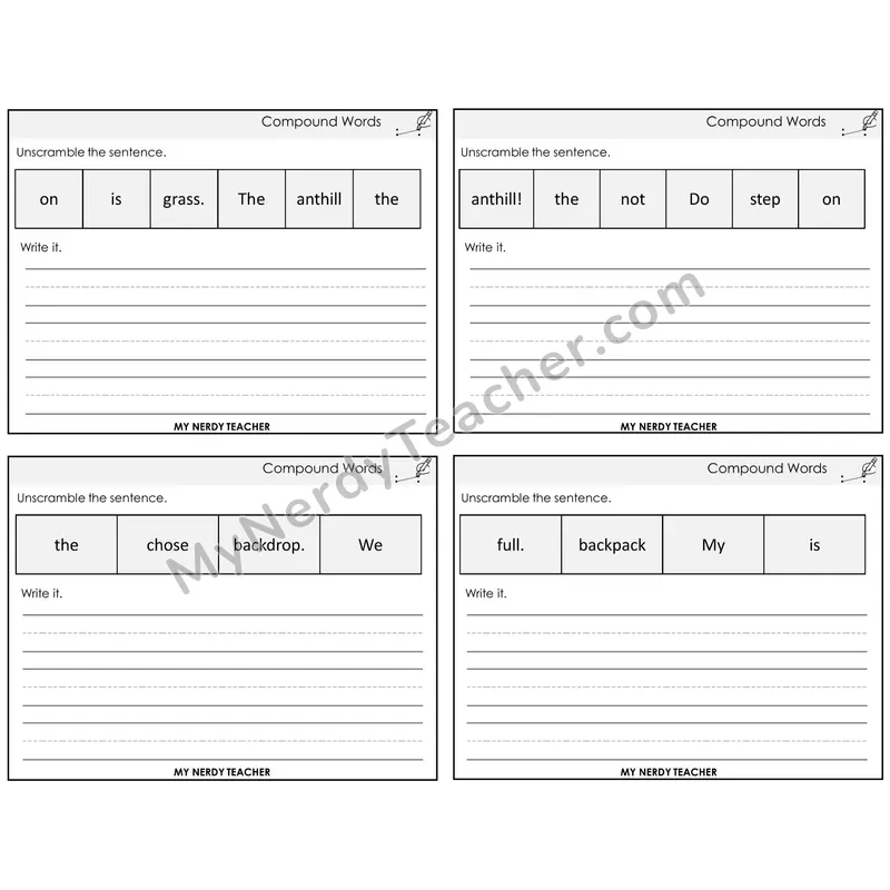 Compound Words Unscramble and Write Task Cards — Decodable Sentences