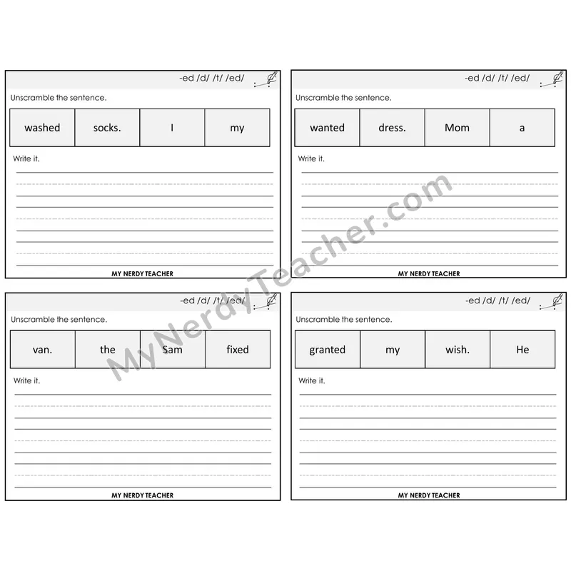 Suffix -ed Unscramble and Write Task Cards — Decodable Sentences