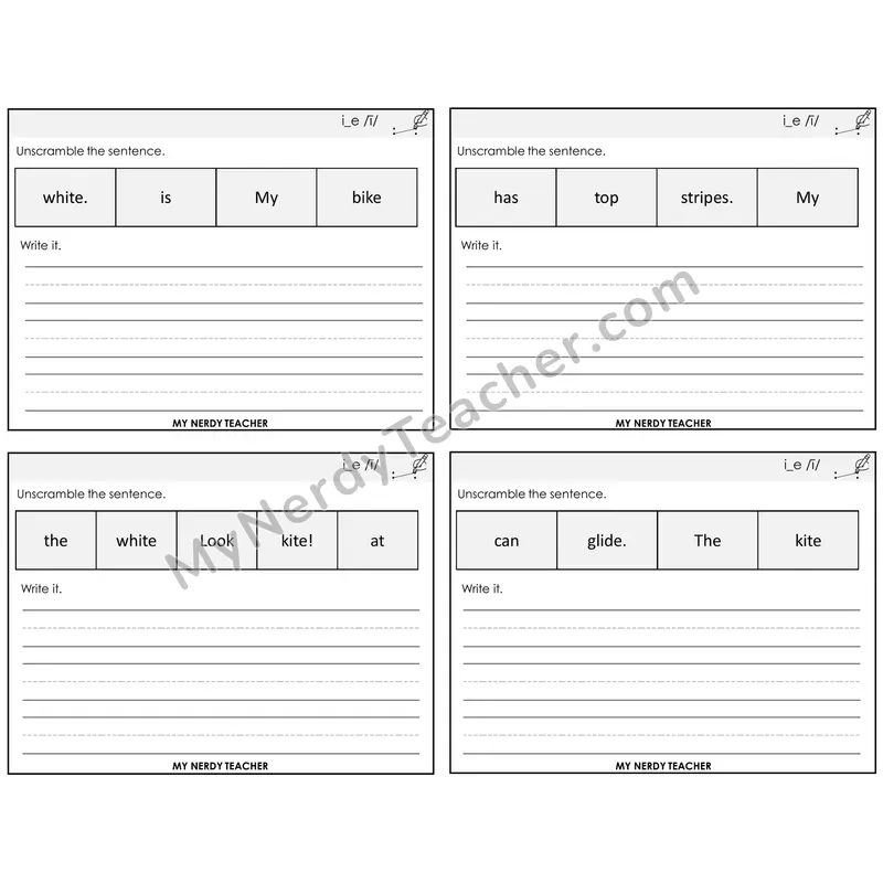 Long I VCe (i_e) Unscramble and Write Task Cards — Decodable Sentences