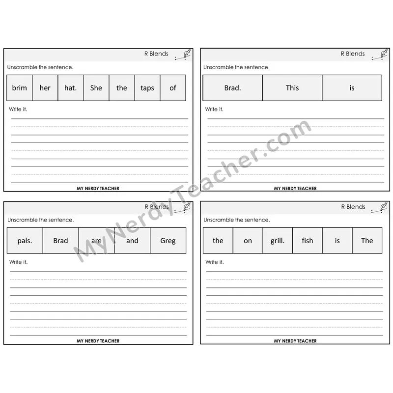 R Blends Unscramble and Write Task Cards — Decodable Sentences