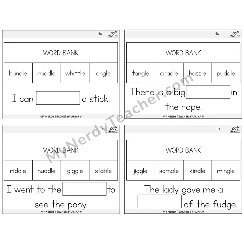 Consonant -le Missing Words Task Cards — Decodable Sentences