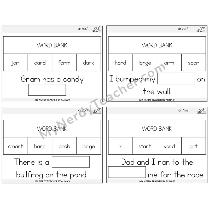 R-Controlled AR Missing Words Task Cards — Decodable Sentences