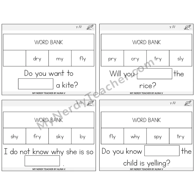 Y as Long I Missing Words Task Cards — Decodable Sentences