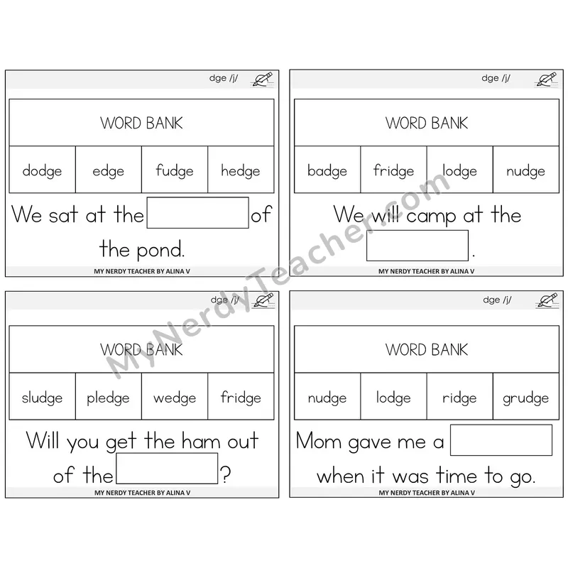 DGE Trigraph Missing Words Task Cards — Decodable Sentences