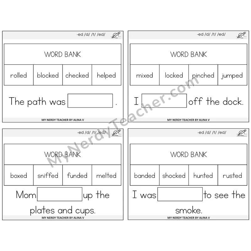 Suffix -ed Missing Words Task Cards — Decodable Sentences