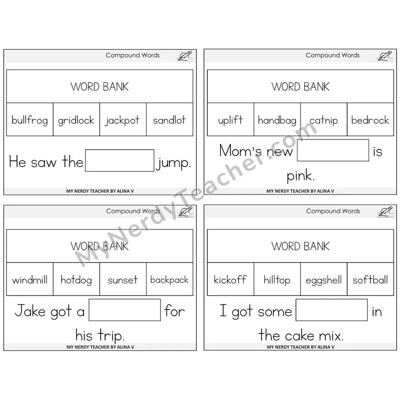 Compound Words Missing Words Task Cards — Decodable Sentences