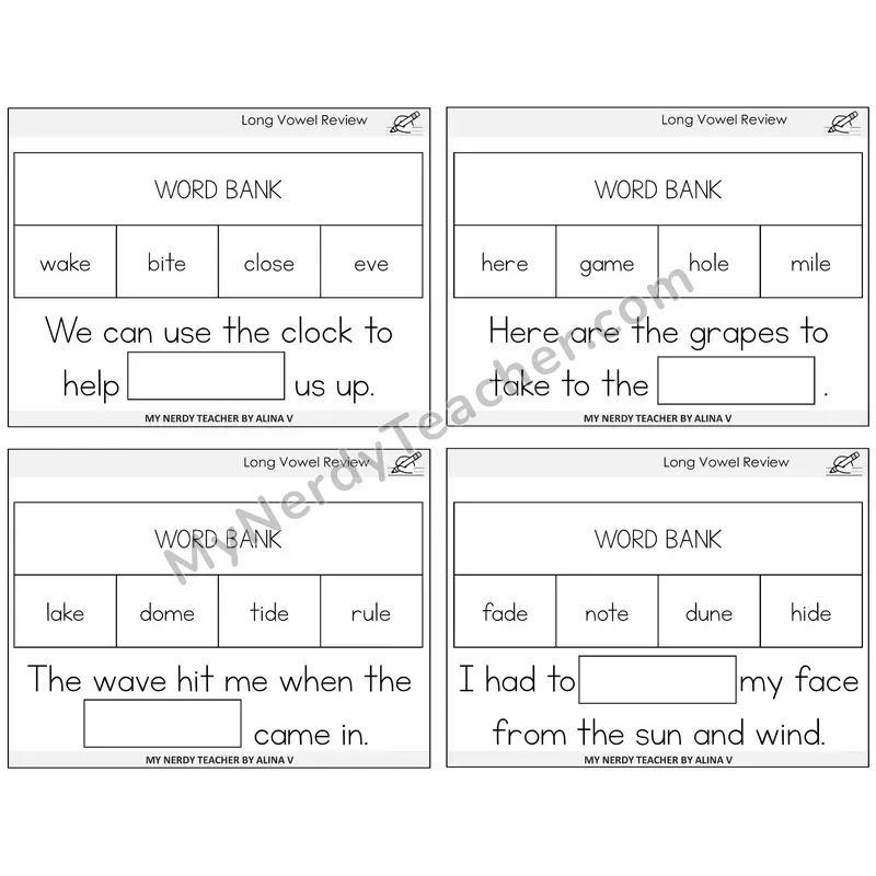 Long Vowels Review Missing Words Task Cards — Decodable Sentences