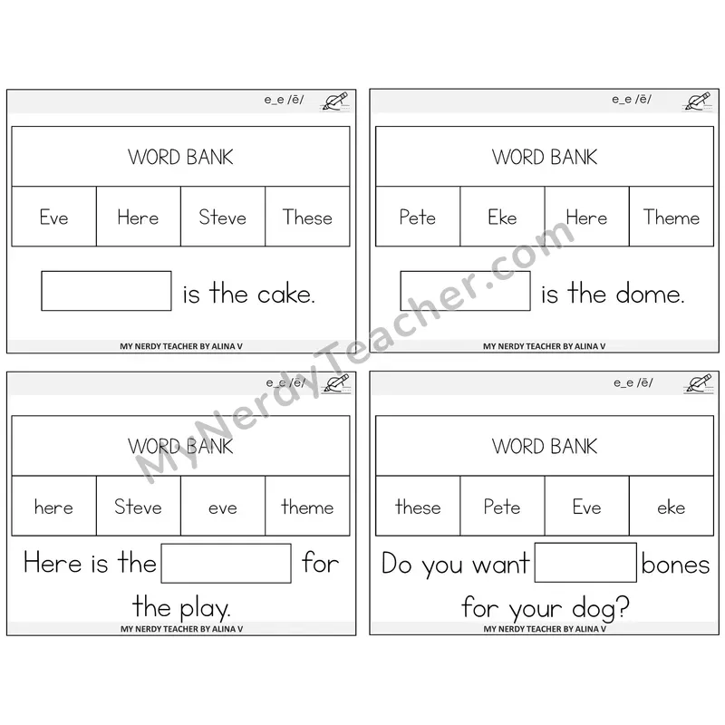 Long E VCe (e_e) Missing Words Task Cards — Decodable Sentences