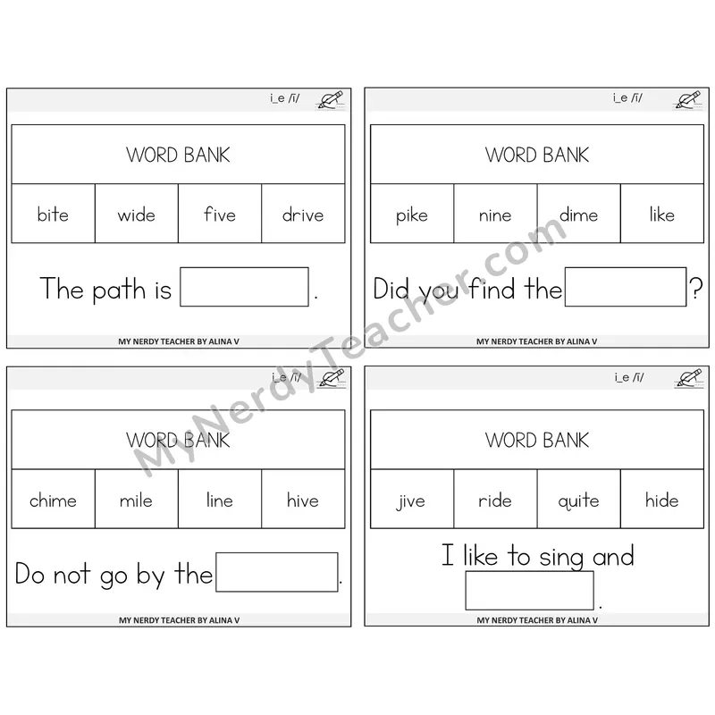 Long I VCe (i_e) Missing Words Task Cards — Decodable Sentences