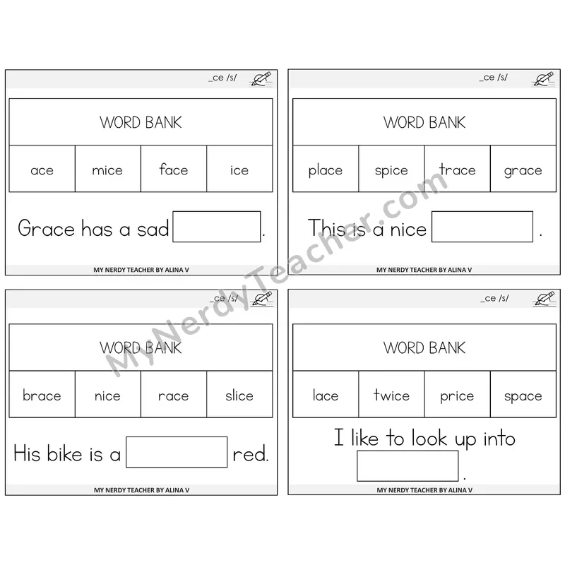 Soft C (_ce) Missing Words Task Cards — Decodable Sentences
