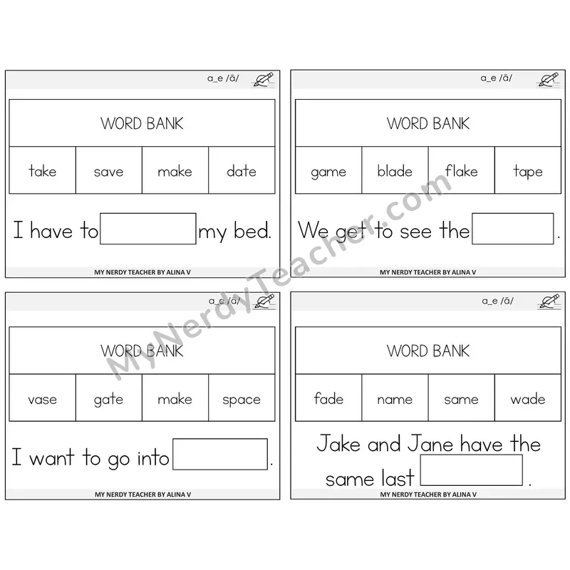 Long A VCe (a_e) Missing Words Task Cards — Decodable Sentences
