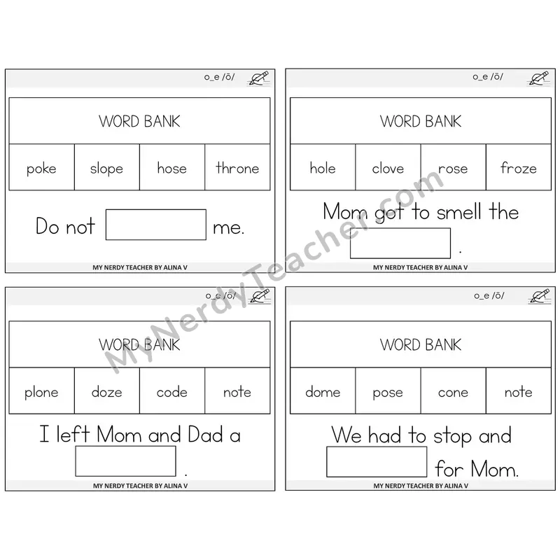 Long O VCe (o_e) Missing Words Task Cards — Decodable Sentences