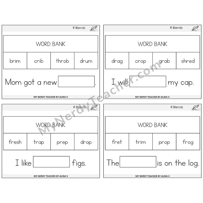 R Blends Missing Words Task Cards — Decodable Sentences