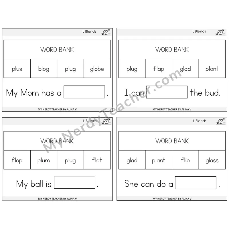 L Blends Missing Words Task Cards — Decodable Sentences