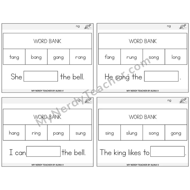 NG Digraph Missing Words Task Cards — Decodable Sentences
