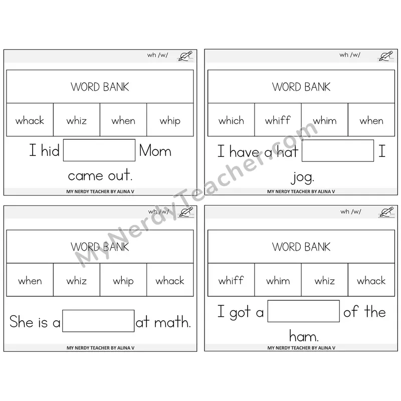 WH Digraph Missing Words Task Cards — Decodable Sentences