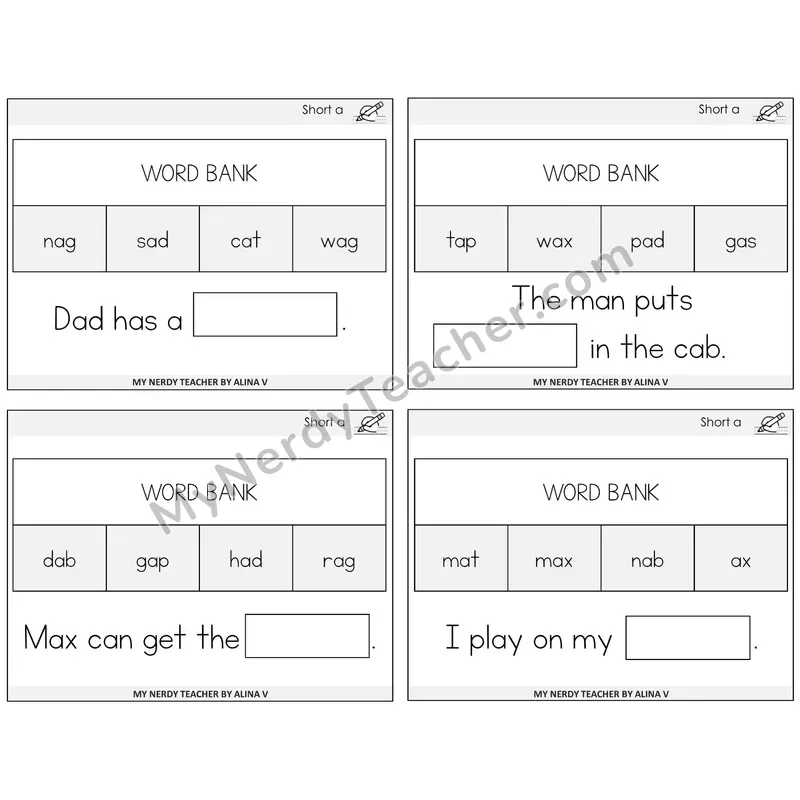 Short A Missing Words Task Cards — Decodable Sentences