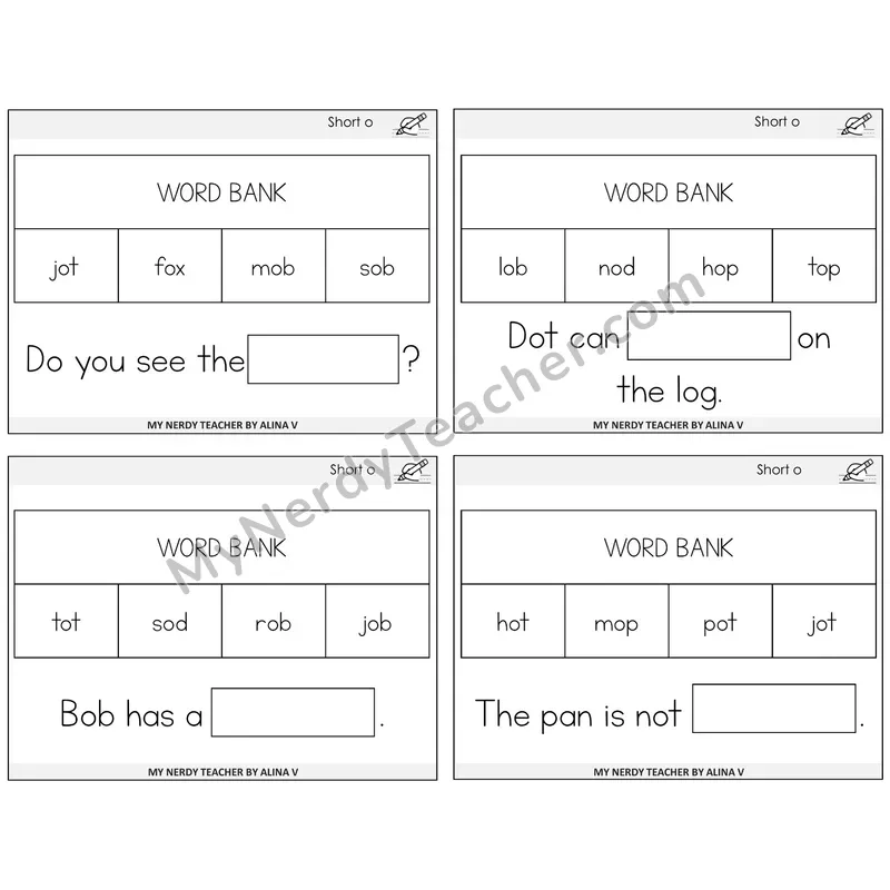 Short O Missing Words Task Cards — Decodable Sentences
