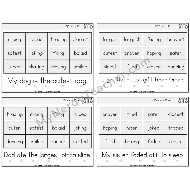 Drop -e Rule Decodable Fluency Mats Task Cards — Decodable Sentences
