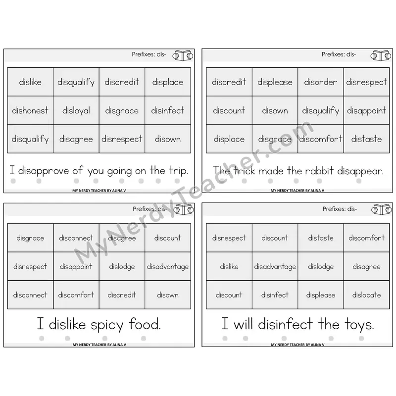 Prefix dis- Decodable Fluency Mats Task Cards — Decodable Sentences