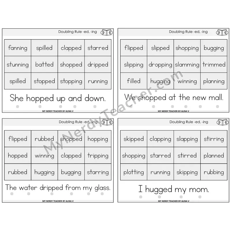 Doubling Rule -ed, -ing Decodable Fluency Mats Task Cards — Decodable Sentences