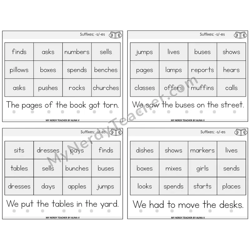 Suffixes -s and -es Decodable Fluency Mats Task Cards — Decodable Sentences