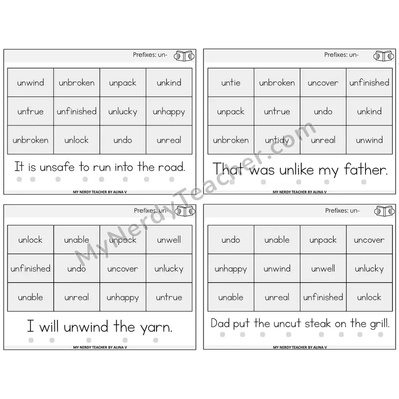 Prefix un- Decodable Fluency Mats Task Cards — Decodable Sentences