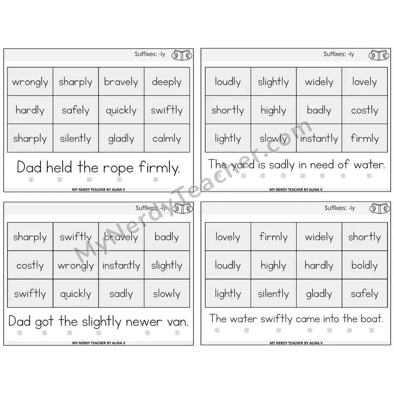 Suffix -ly Decodable Fluency Mats Task Cards — Decodable Sentences