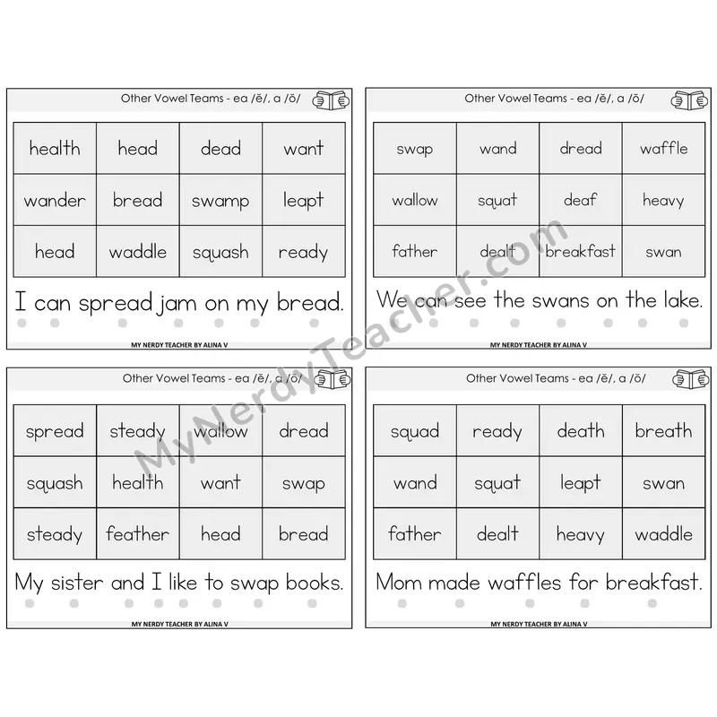 EA (short e) and A (short o) Decodable Fluency Mats Task Cards — Decodable Sentences