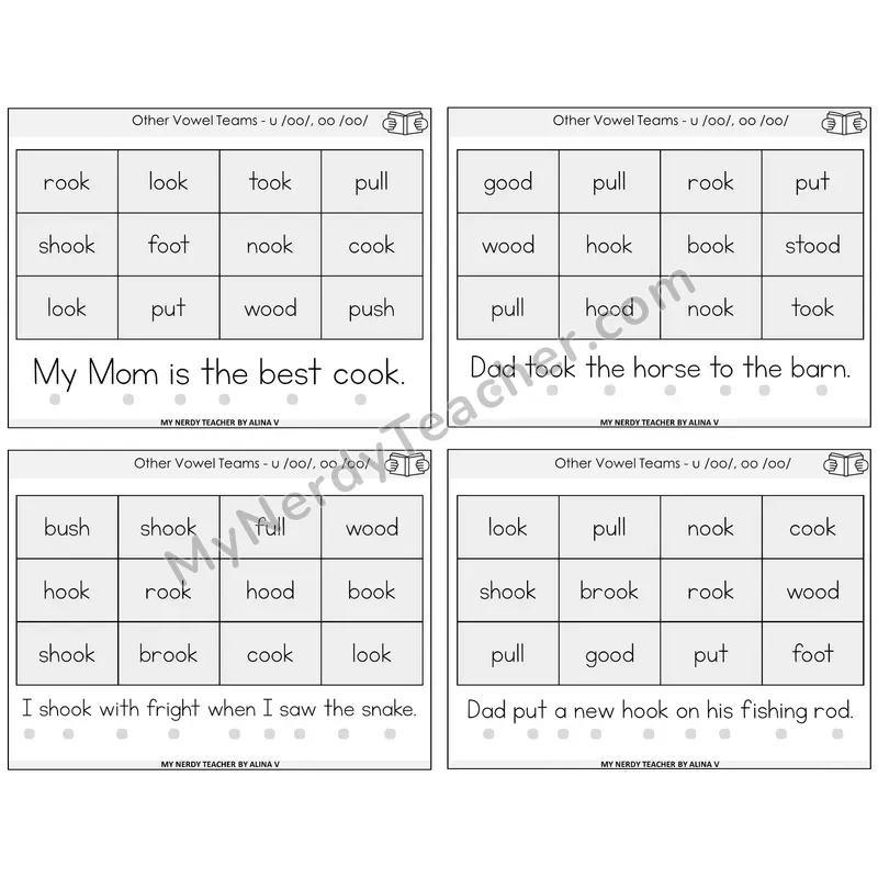 Short OO and U (/oo/) Decodable Fluency Mats Task Cards — Decodable Sentences