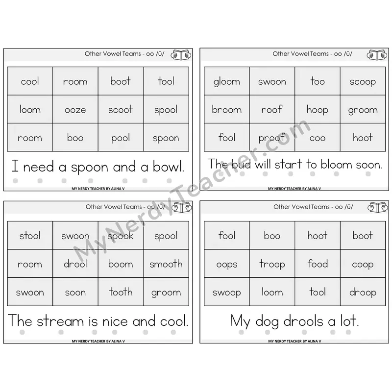 Long OO (/ū/) Decodable Fluency Mats Task Cards — Decodable Sentences