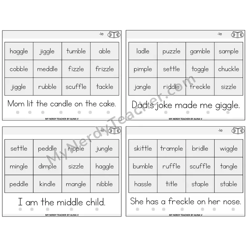 Consonant -le Decodable Fluency Mats Task Cards — Decodable Sentences