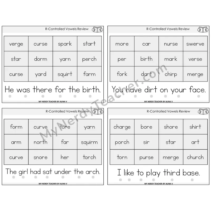 R-Controlled Vowels Review Decodable Fluency Mats Task Cards — Decodable Sentences