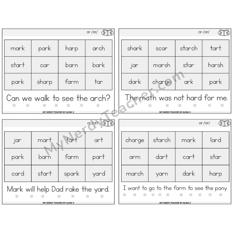 R-Controlled AR Decodable Fluency Mats Task Cards — Decodable Sentences