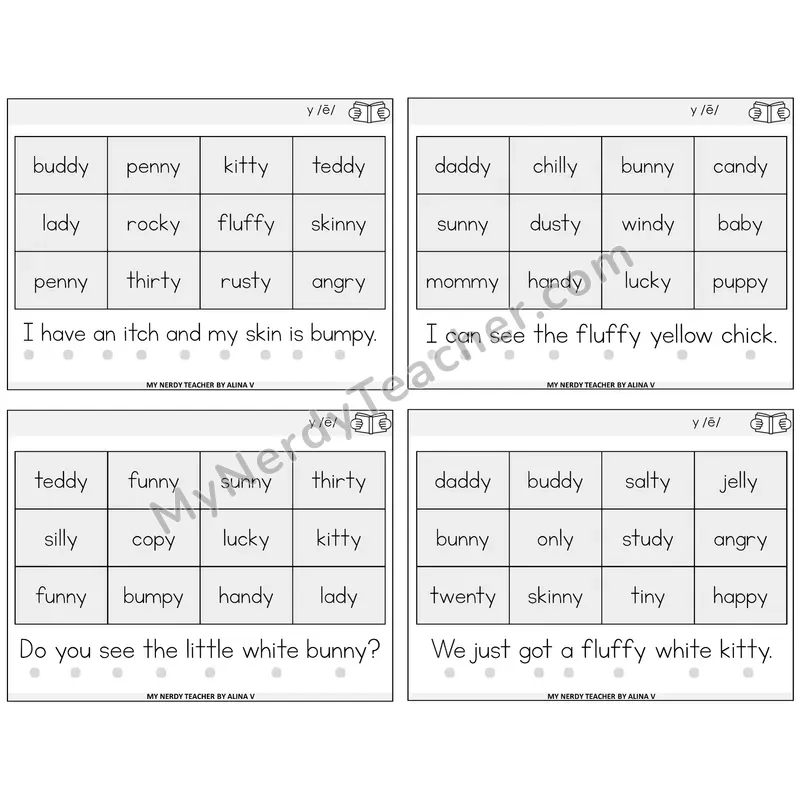 Y as Long E Decodable Fluency Mats Task Cards — Decodable Sentences