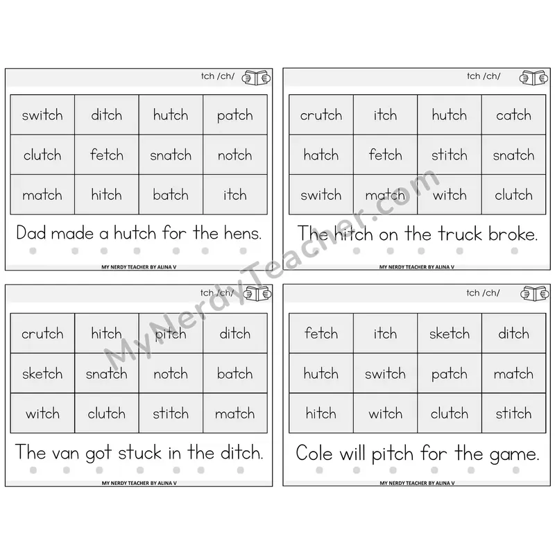 TCH Trigraph Decodable Fluency Mats Task Cards — Decodable Sentences
