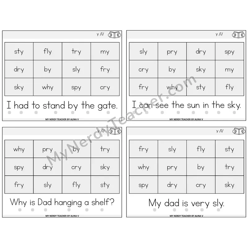 Y as Long I Decodable Fluency Mats Task Cards — Decodable Sentences