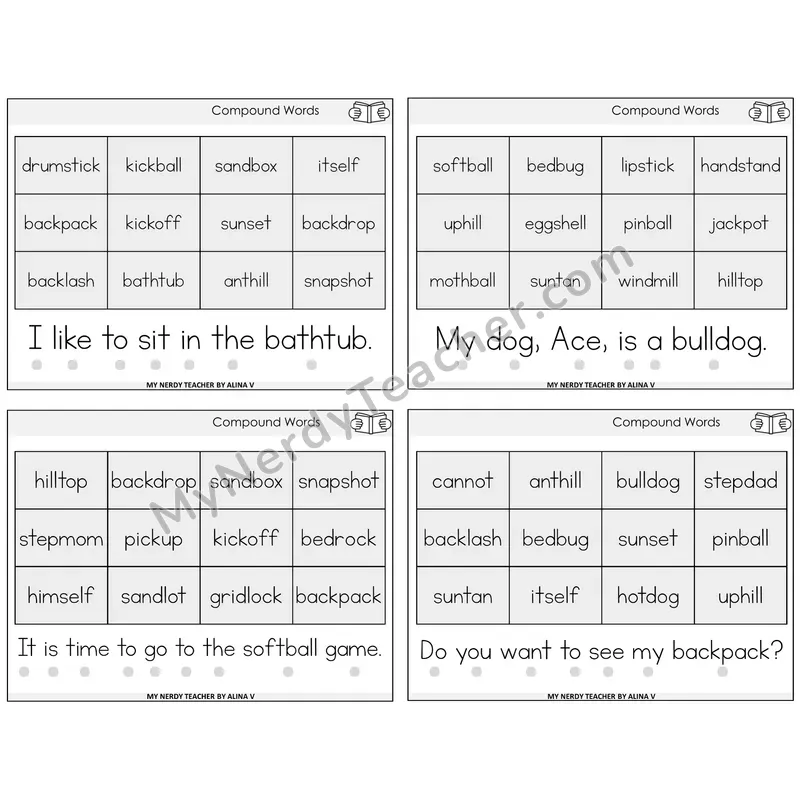 Compound Words Decodable Fluency Mats Task Cards — Decodable Sentences