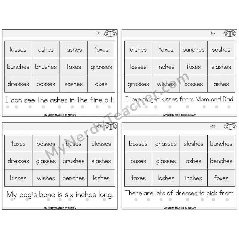 Suffix -es (Inflectional) Decodable Fluency Mats Task Cards — Decodable Sentences