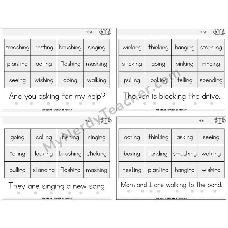 Suffix -ing Decodable Fluency Mats Task Cards — Decodable Sentences