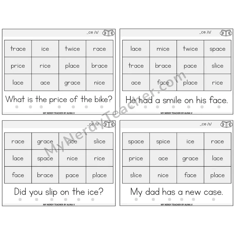 Soft C (_ce) Decodable Fluency Mats Task Cards — Decodable Sentences