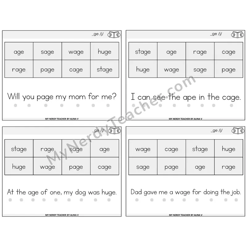 Soft G (_ge) Decodable Fluency Mats Task Cards — Decodable Sentences