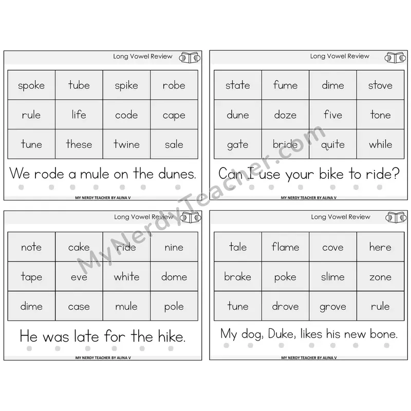 Long Vowels Review Decodable Fluency Mats Task Cards — Decodable Sentences