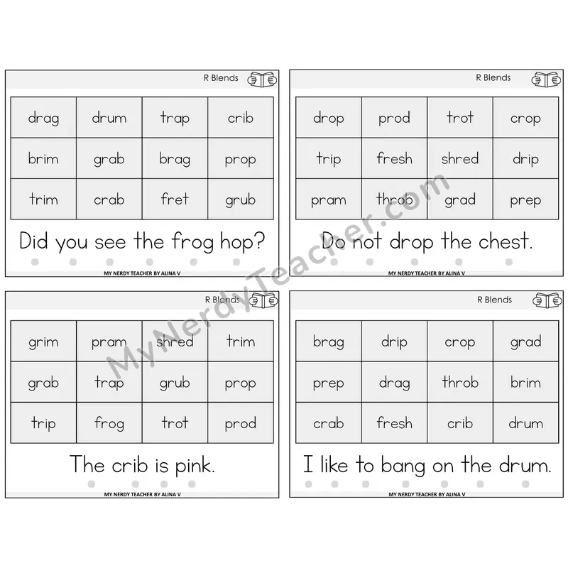 R Blends Decodable Fluency Mats Task Cards — Decodable Sentences
