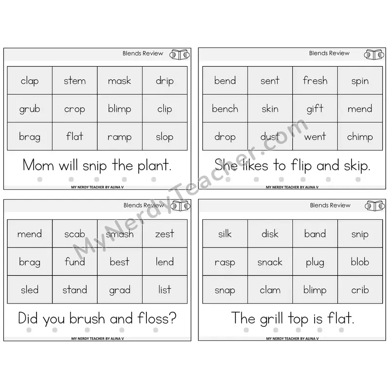 Blends Review Decodable Fluency Mats Task Cards — Decodable Sentences