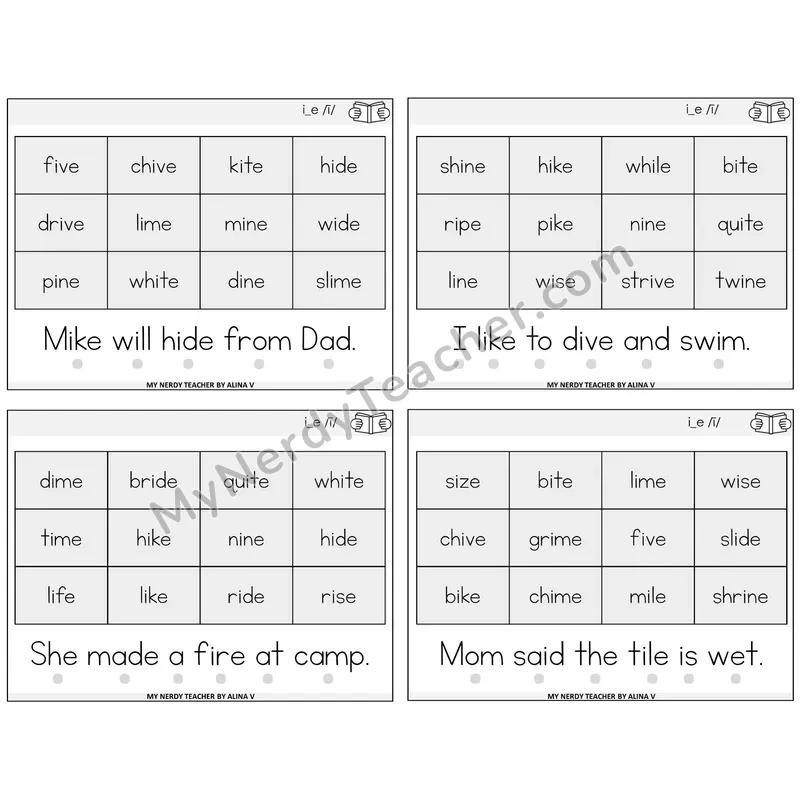 Long I VCe (i_e) Decodable Fluency Mats Task Cards — Decodable Sentences