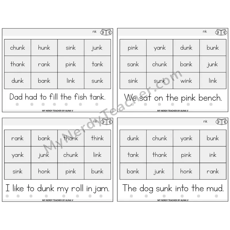 NK Digraph Decodable Fluency Mats Task Cards — Decodable Sentences