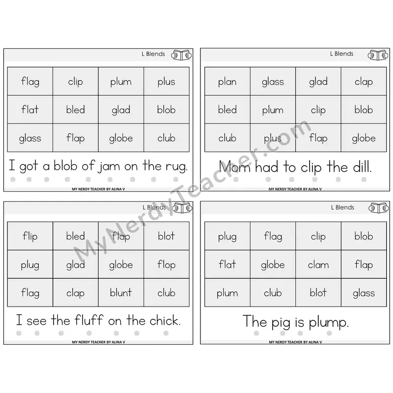 L Blends Decodable Fluency Mats Task Cards — Decodable Sentences