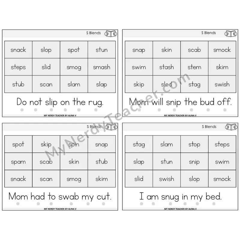 S Blends Decodable Fluency Mats Task Cards — Decodable Sentences